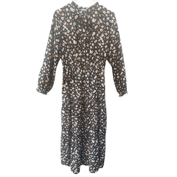 Hayden Los Angeles Black Floral Midi Dress Ruffle Front Women’s Size M - Picture 3 of 7